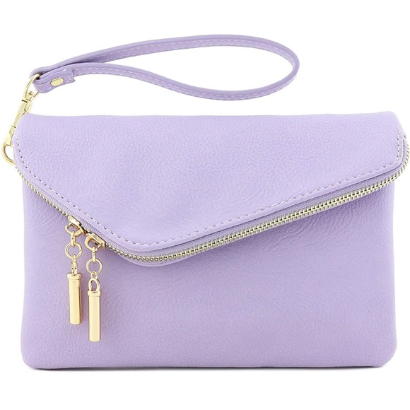 Fashion Puzzle Handbags - Beautiful Lavender clutch/ wristlet with goldstone shoulder strap - NWT